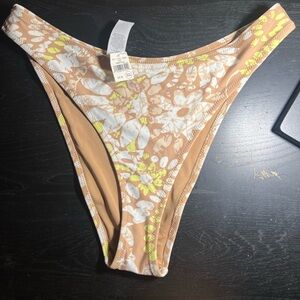 Aerie Floral Bikini Bottoms - Beige with White & Yellow Accents